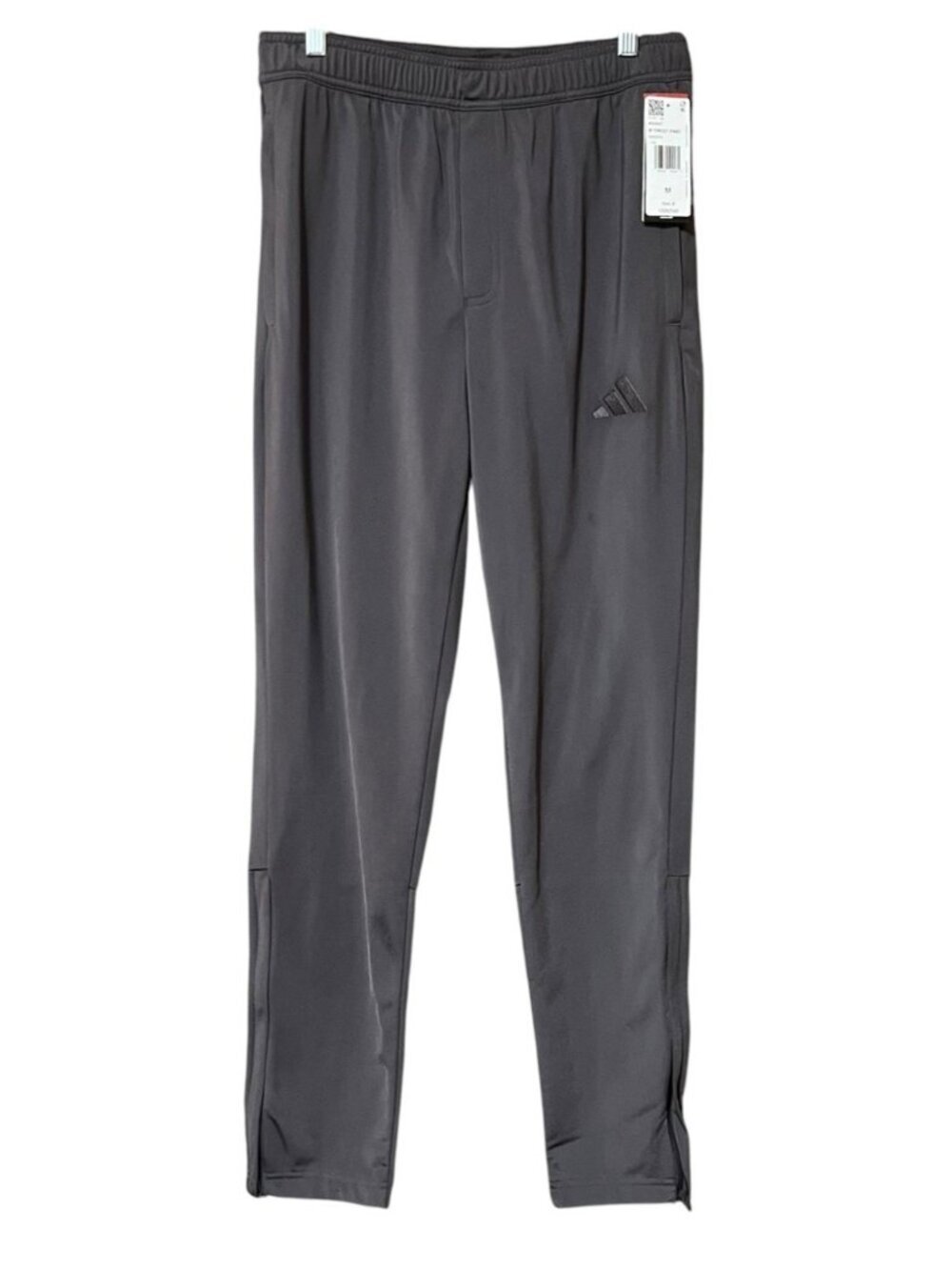 adidas Tricot Track Pants Men’s M Grey Strata Tapered Zip Pockets Zip Hem NWT